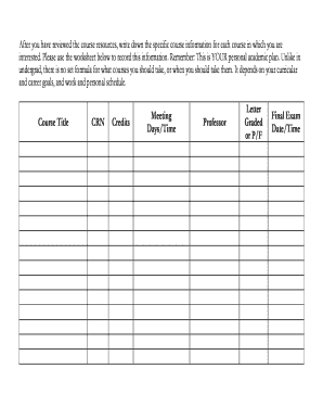 Your Personal Academic Plan  Form