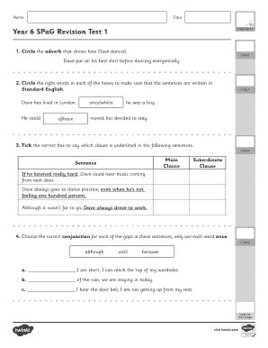 Year 6 SPaG Revision Test 1 Garden City Academy  Form