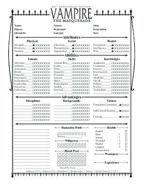 Vampire: The Masquerade Character Sheet