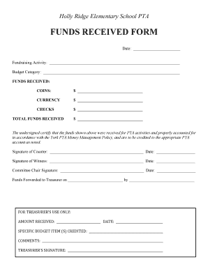 FUNDS RECEIVED FORM CH2V