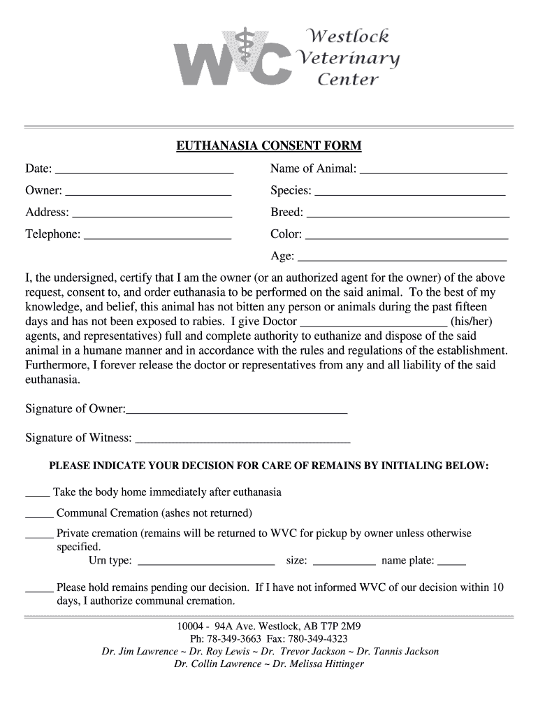Euthanasia Consent Form Template