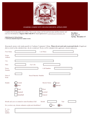 Coahoma Community College Housing Application  Form
