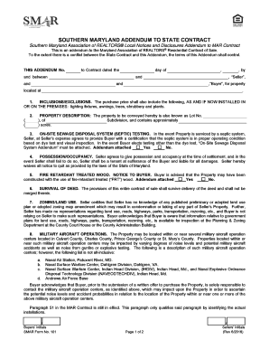 Southern Maryland Clauses Addendum to Mar Residentialland  Form