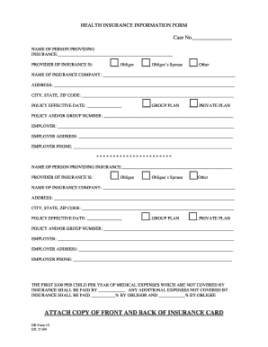  Health Insurance Information Form 2004