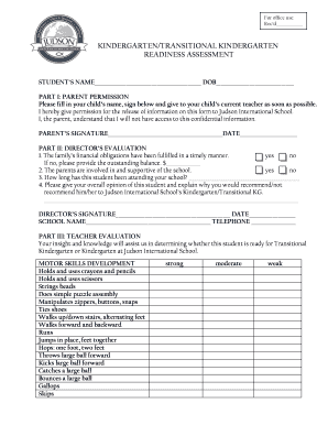 KINDERGARTENTRANSITIONAL KINDERGARTEN READINESS ASSESSMENT  Form