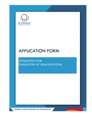 Bqa Application for Evaluation of Qualifications  Form
