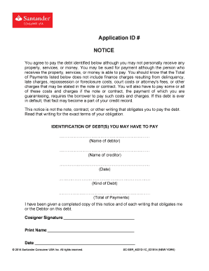 Application ID # NOTICE Santander Consumer USA  Form