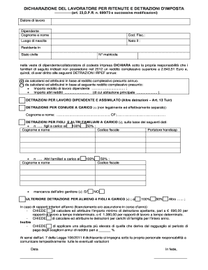 Dichiarazione Del Lavoratore Per Ritenute E Detrazioni D&amp;#39;imposta  Form