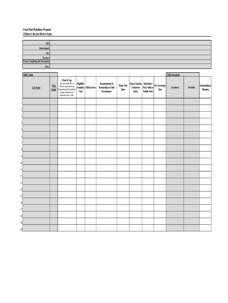 Child Record Review Form GSRP