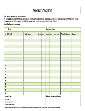 Medikamentenplan Vorlage Word  Form