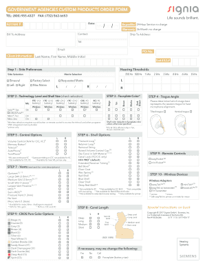 Government Agencies Custom Products Order Form Signia Hearing