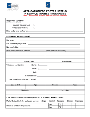 Protea Hotel Job Application Form