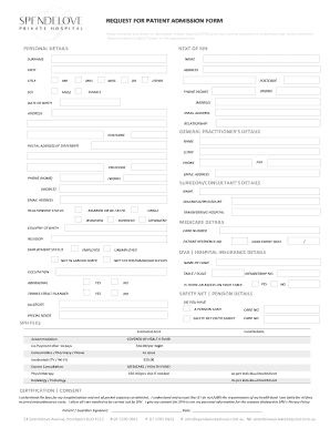 Request for Patient Admission Form Spendelove Private Hospital