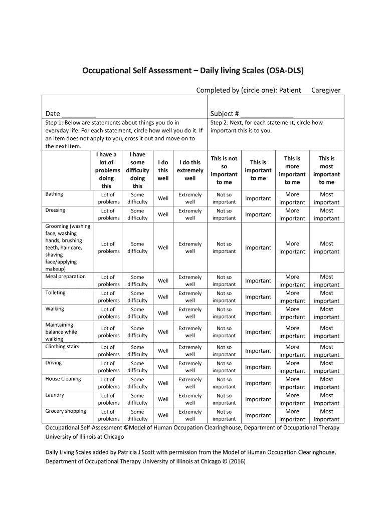 Occupational Self Assessment PDF  Form