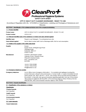 SAFETY DATA SHEET CPP H1 HEAVY DUTY CLEANER Booker  Form