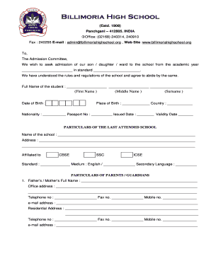 Panchgani Boarding School Admission Form PDF