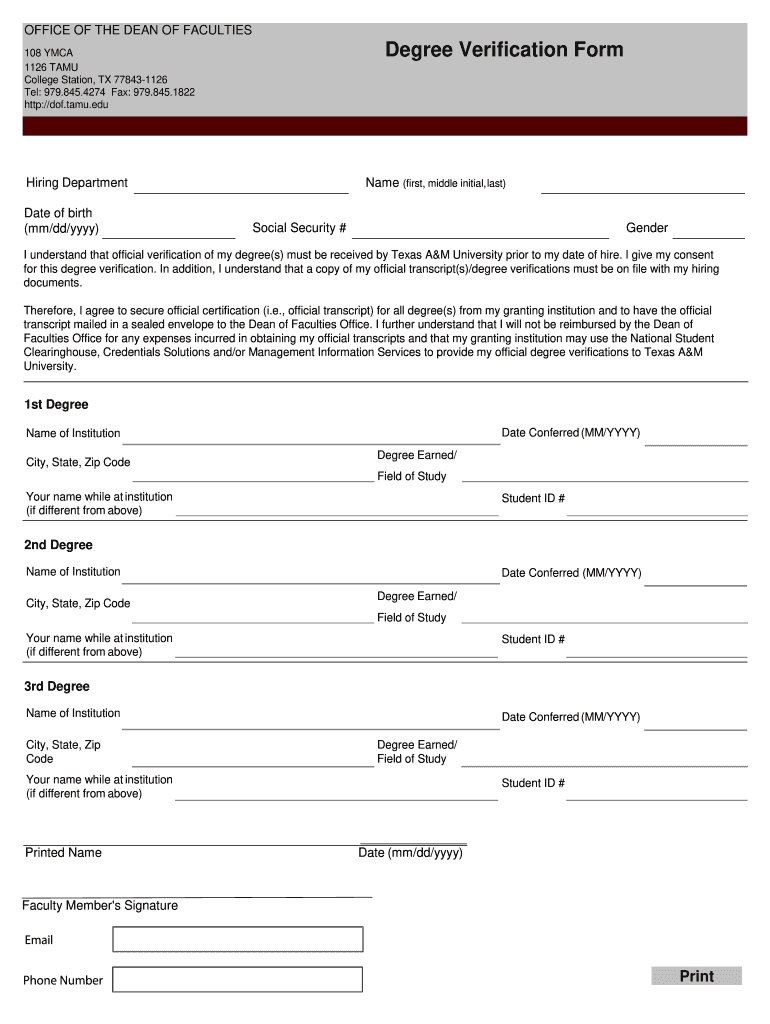 Degree Verification Form