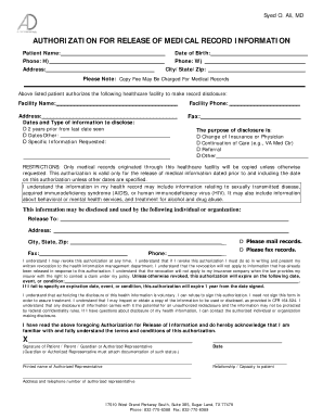 Medical Records Release Form Dermatology Sugar Land TX