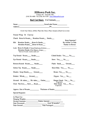 Pork Cut Sheet Template  Form