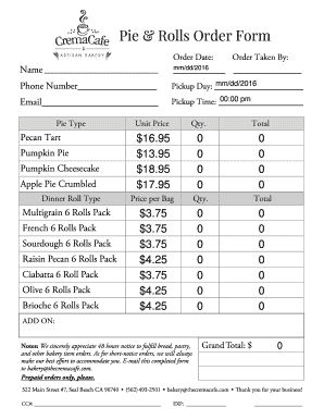 Pie Order Form