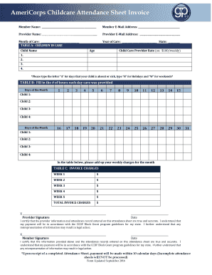  Attendance Sheet Invoice AmeriCorps Child Care 2016-2024