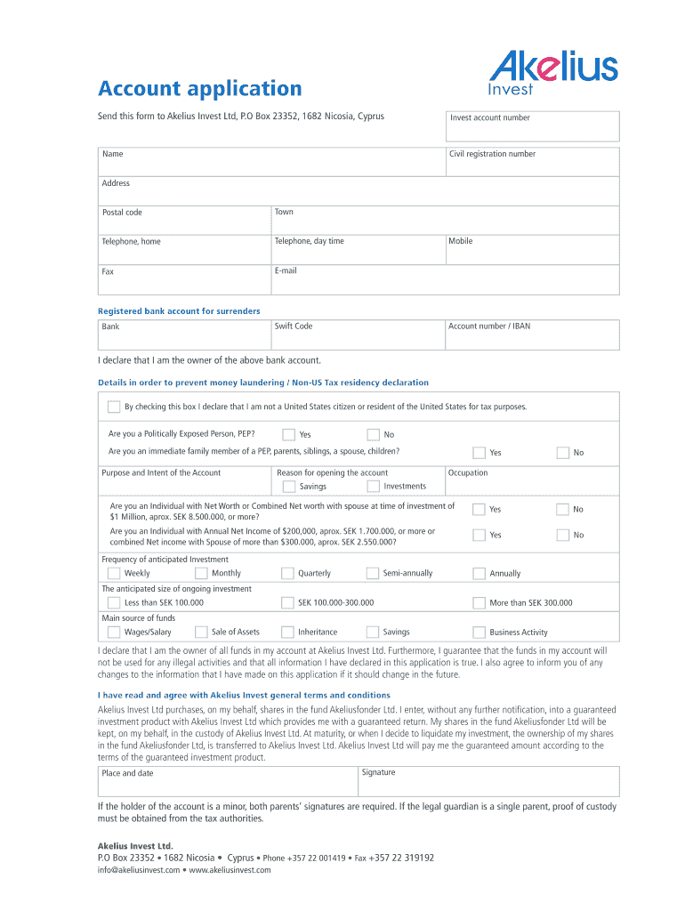 Account Application Investment Account  Form