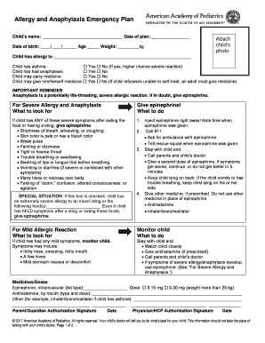 Allergy and Anaphylaxis Emergency Plan Form