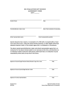 Get and Sign Re Evaluation Not Needed Agreement Form Kansas State 2005-2022