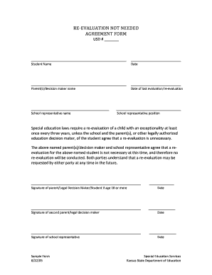  Re Evaluation Not Needed Agreement Form Kansas State 2005-2024