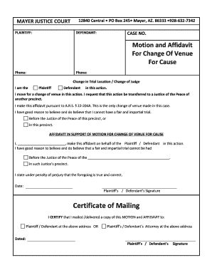 Change of Venue Cause  Form