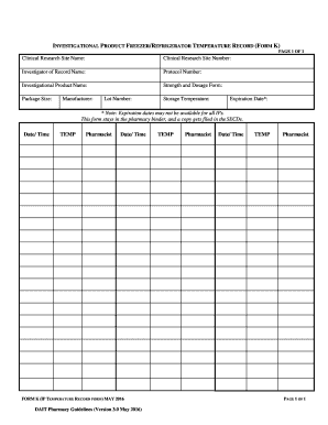 Fridge Temperature Record Sheet Pharmacy  Form