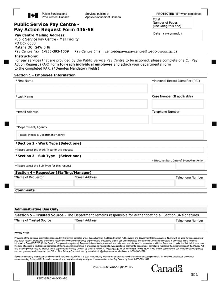  Public Service Pay Centre Pay Action Request 446 5E Services 2017