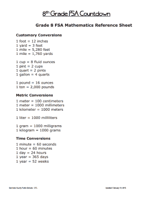 8th Grade Math Fsa Countdown Answer Key  Form