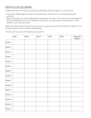 DEBT KILLER CALENDAR  Form