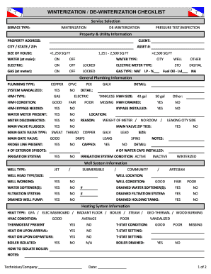 Home Winterization Checklist PDF  Form