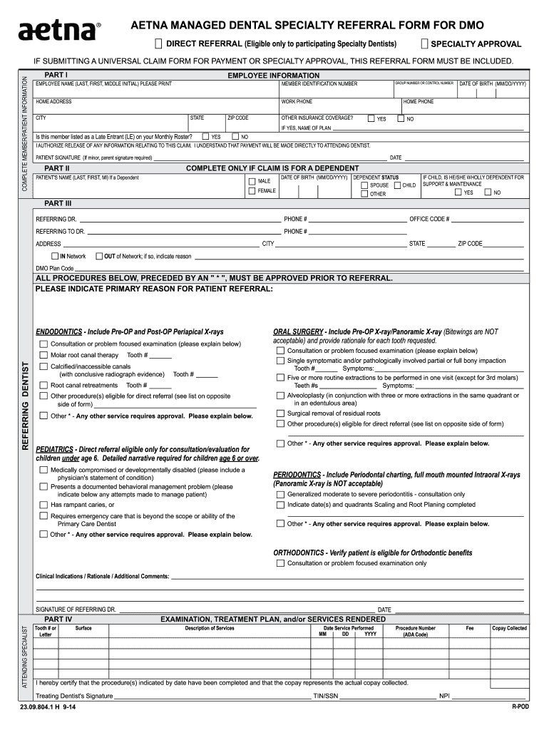  Aetna Referral Form Printable 2014-2024