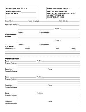 Camp Staff Job Application Form Mansfield&amp;#39;s Holiday Hill