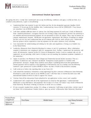 International Student Agreement Minnesota State University  Form