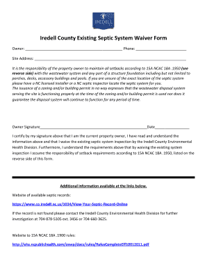 Iredell County Existing Septic System Waiver Form