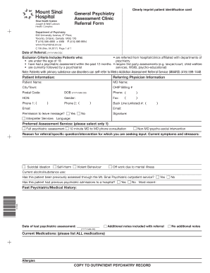  General Psychiatry Assessment Clinic Referral Form Mount Sinai 2017-2024