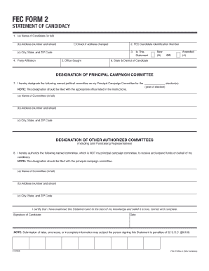 FEC Form 2 Statement of Candidacy