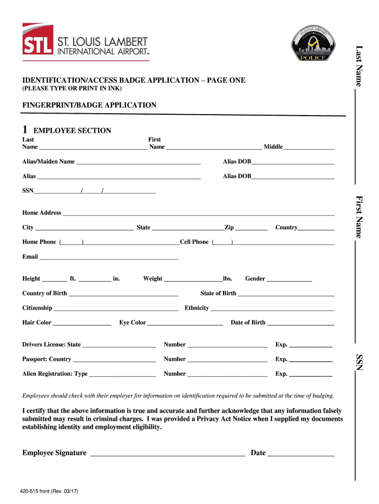 STL Badging Application  St Louis Lambert International Airport  Form