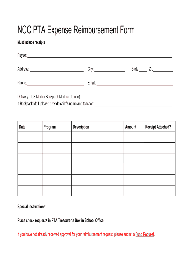 NCC PTA Expense Reimbursement Form