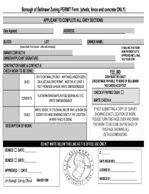 Borough of Bellmawr Zoning PERMIT Form Sheds, Fence and Concrete ONLY