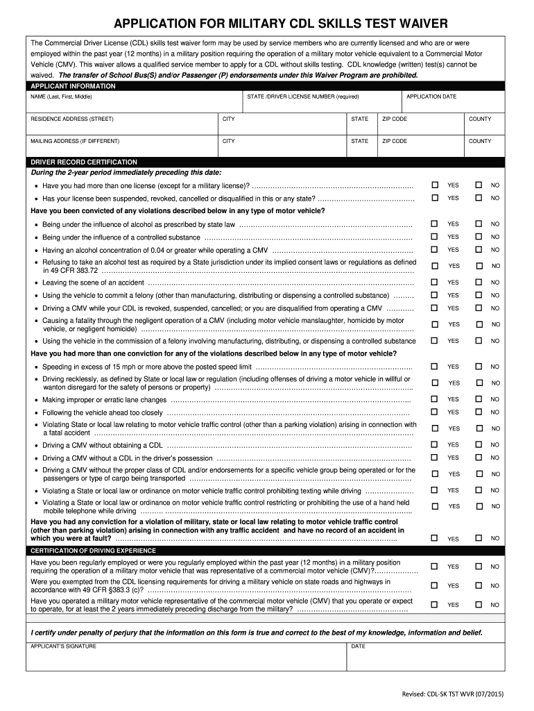 Military Cdl Waiver Georgia  Form