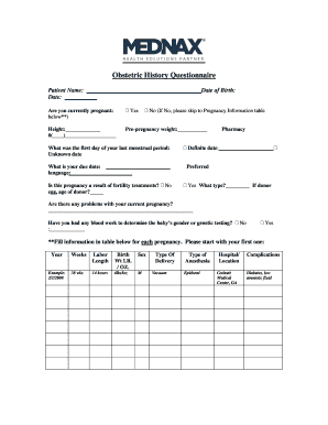 Obstetrical History Form Download