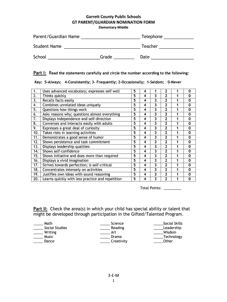 Teacher NominationRating Form