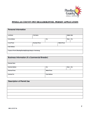 Pet DealerKennel Permit Application Pinellas County  Form