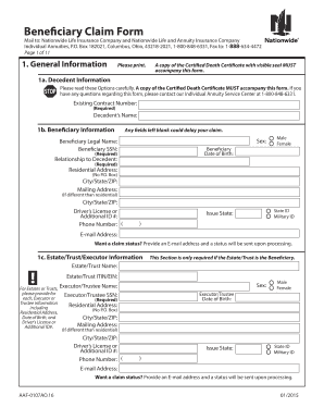 Get and Sign Nationwide Annuity Beneficiary Claim Form 2015