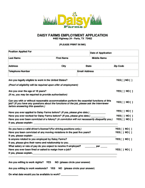 Employment Application Daisy Farms  Form
